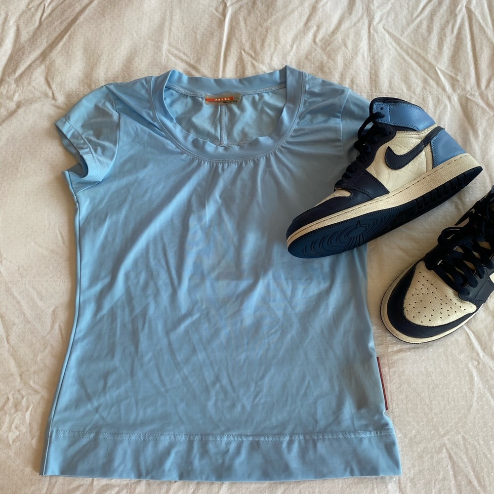 Authentic Prada baby blue ruched top